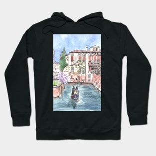 "Gondola in Venice" Watercolor and ink Illustration Hoodie